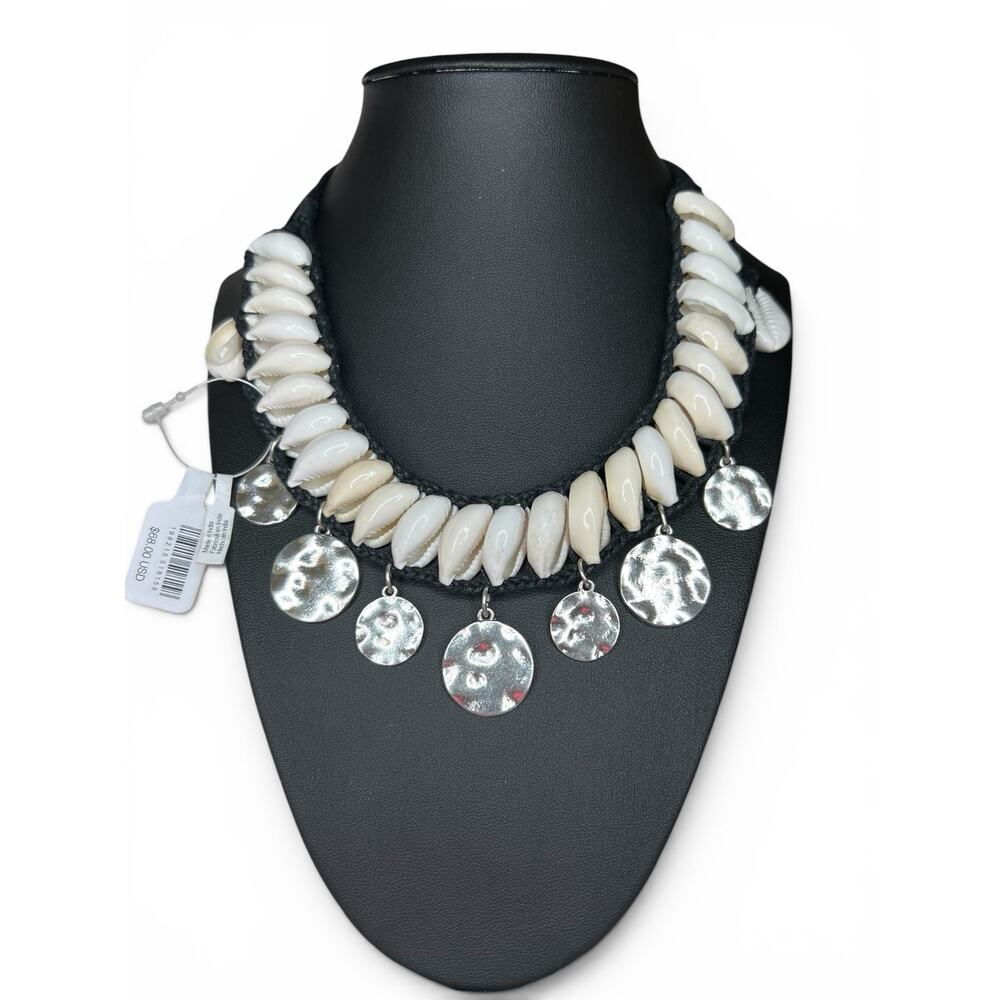 NWT Free People Kalua Shell Statement Necklace Boho Coin Black Cream NEW